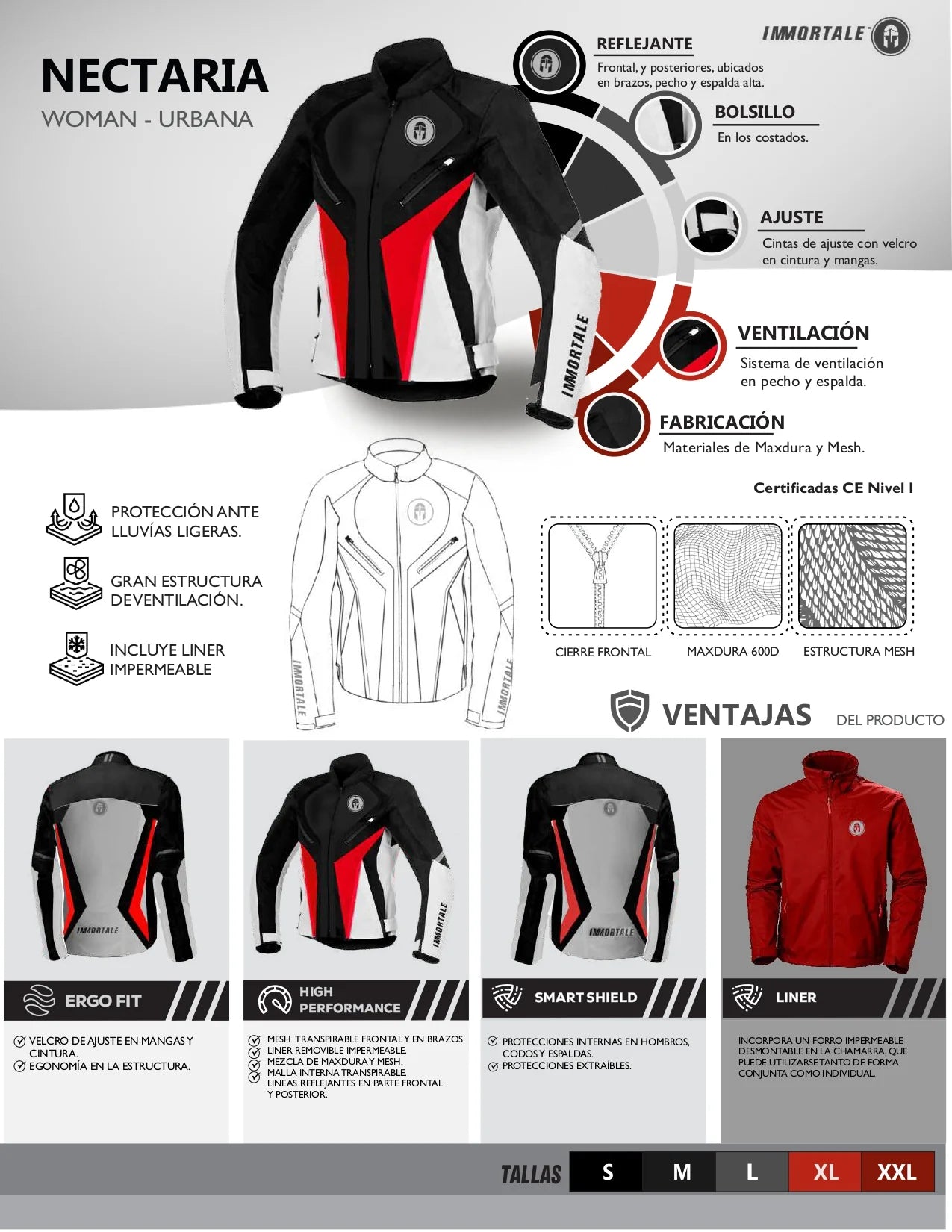 CHAMARRA IMMORTALE NECTARIA MUJER NEGRO/ROJO/BLANCO | SKU: IMNECMRJ-#