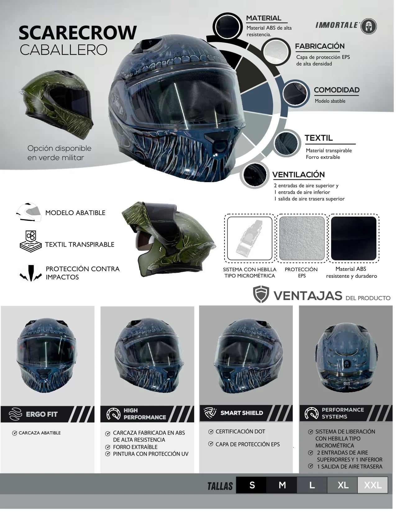 CASCO IMMORTALE 3120 SCARECROW NEGRO | Incluye mica de regalo | SKU: IMMSCARNG-#