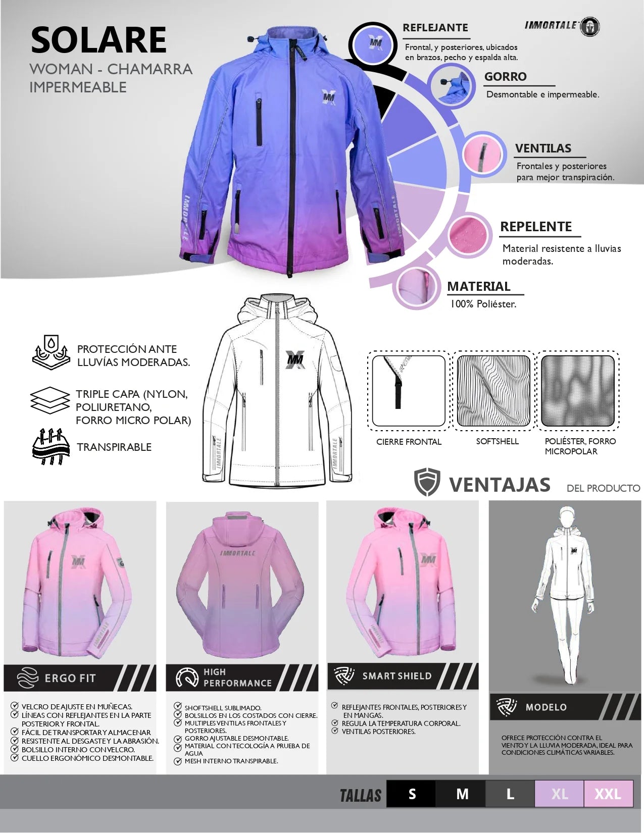 CHAMARRA IMMORTALE SOLARA IMPERMEABLE MORADO/ROSA | SKU: IMSOLWLI-#