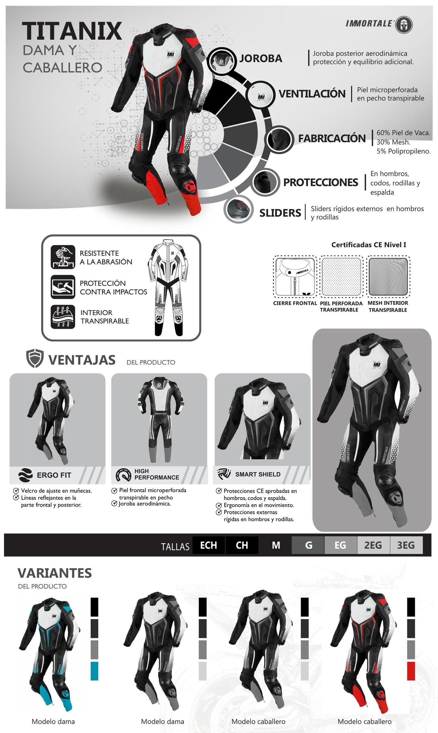 MONOPIEL IMMORTALE TITANIX HOMBRE NEGRO / GRIS / BLANCO SKU: IMTITHNEGRB-#