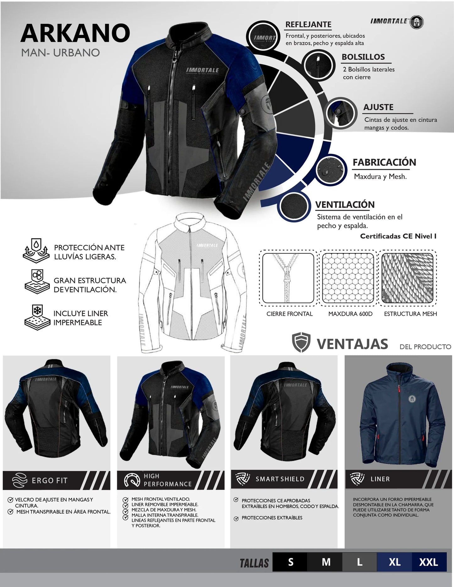 CHAMARRA IMMORTALE ARKANO HOMBRE NEGRO/AZUL | SKU: IMARKBL-#