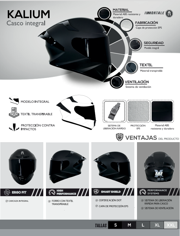 CASCO IMMORTALE KALIUM NEGRO MATE CON ALERON ROJO VISOR NEGRO | SKU: IMKALINERO-#