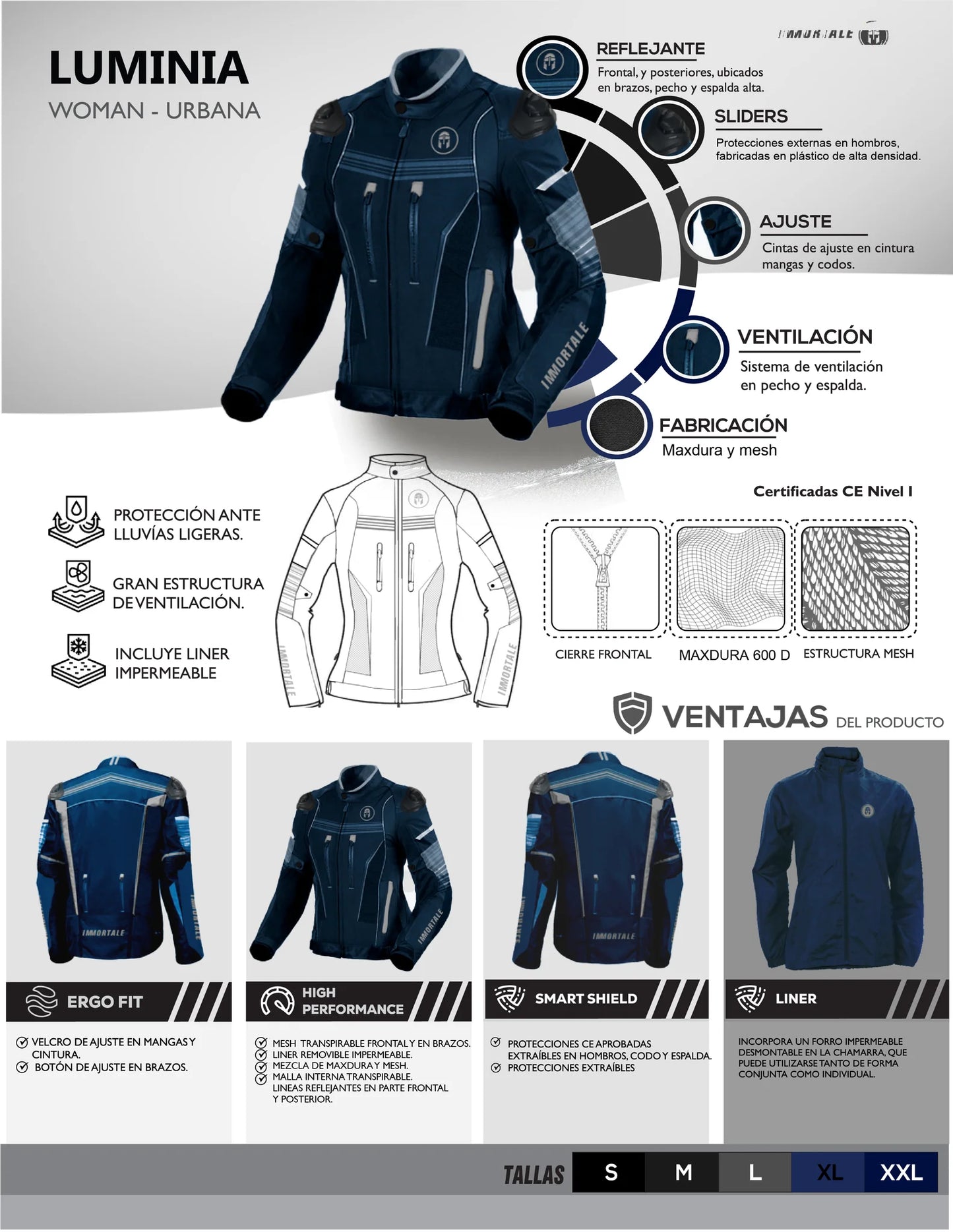 CHAMARRA IMMORTALE LUMINIA MUJER NEGRO/AZUL | SKU: IMLUMAZ-#