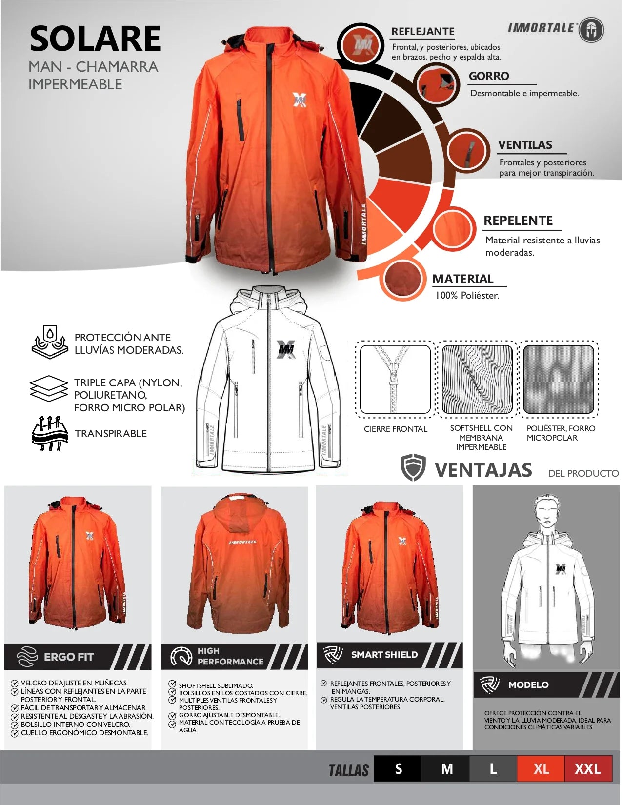 CHAMARRA IMMORTALE SOLARE HOMBRE NARANJA | SKU: IMSOLMNJ-#