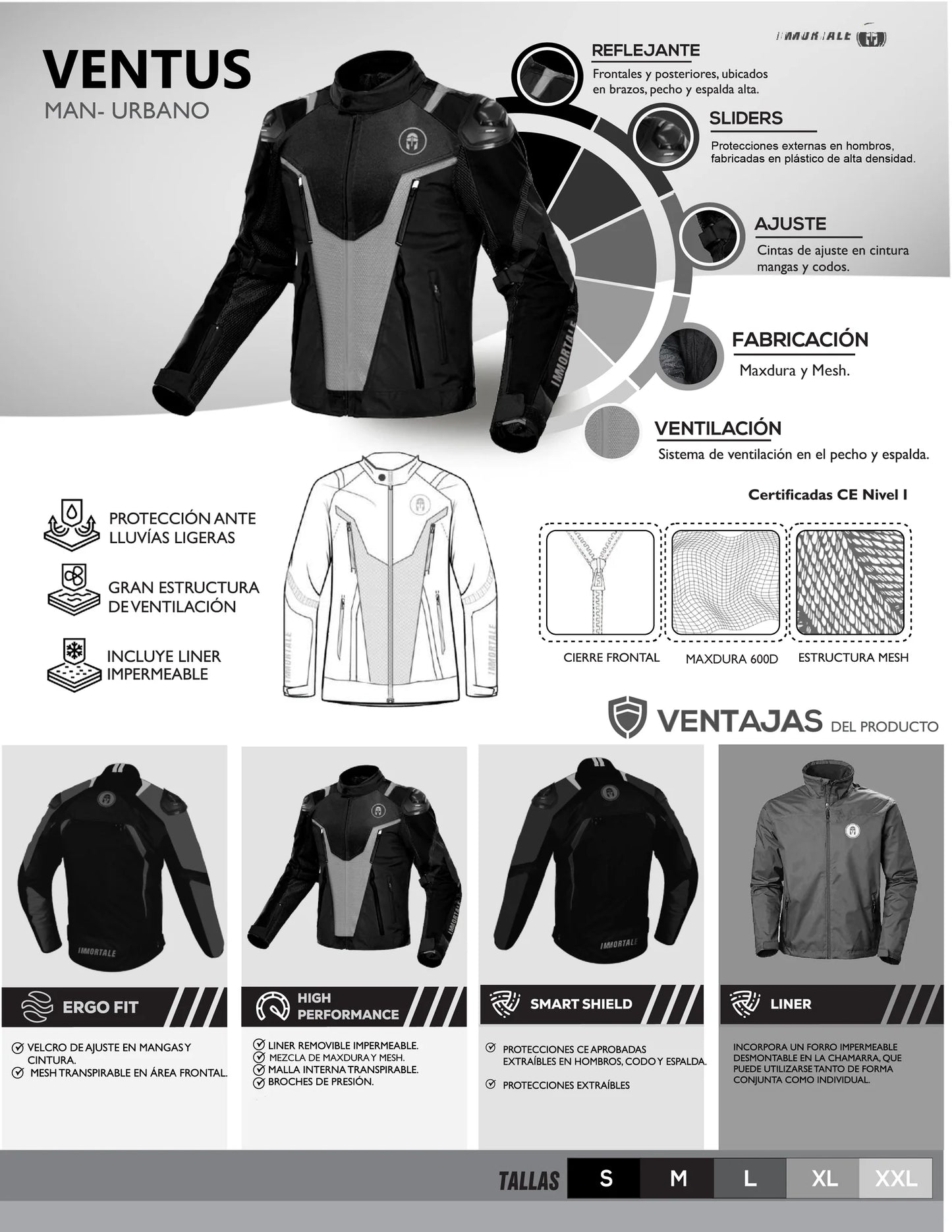 CHAMARRA IMMORTALE VENTUS HOMBRE NEGRO/GRIS | SKU: IMVENNG-#