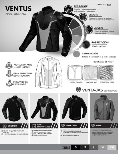 CHAMARRA IMMORTALE VENTUS HOMBRE NEGRO/GRIS | SKU: IMVENNG-#