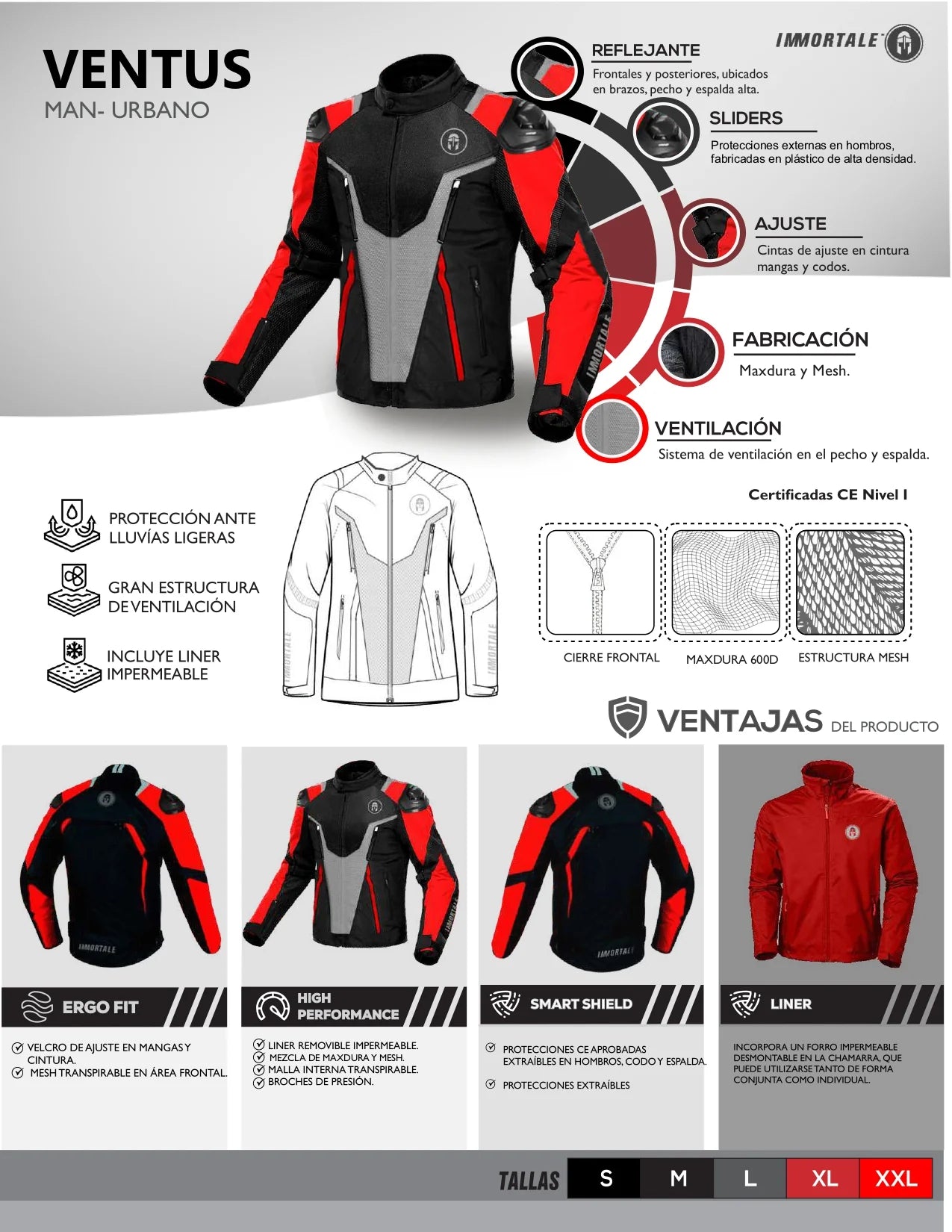 CHAMARRA IMMORTALE VENTUS HOMBRE NEGRO/ROJO | SKU: IMVENRJ-#